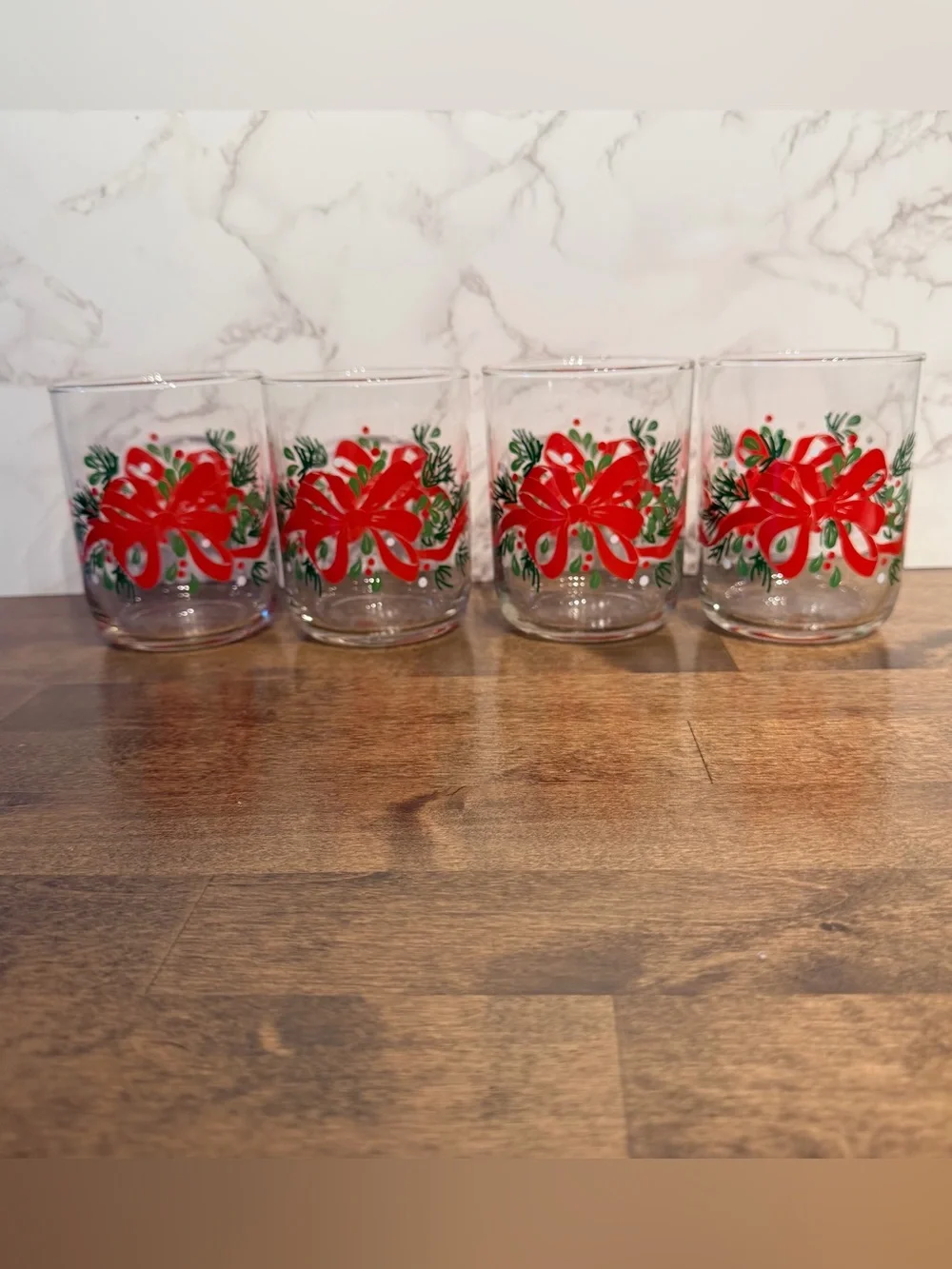 Libbey Holiday Red Bow Rocks Glass - Set of 4